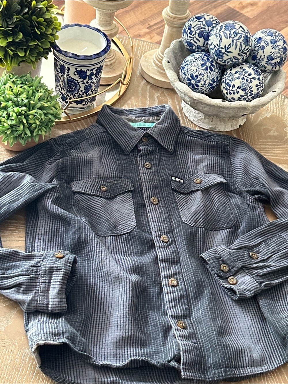 Jetty Kids Blue & Gray Button-Up Plaid Shirt  Casual Workwear Youth Medium